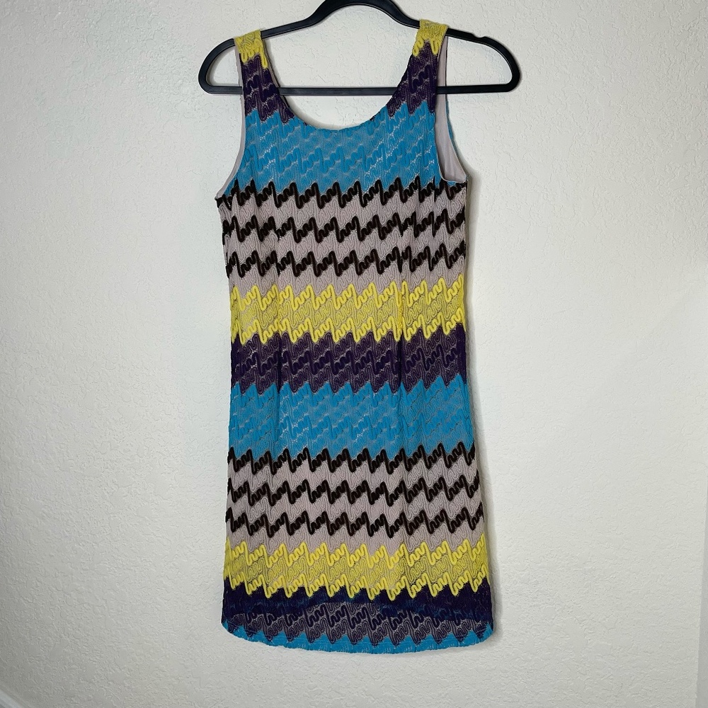 Freebird Sleeveless Knee Length Shift Dress Size Large Mesh Lined Multi Color